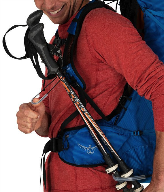 pack carrying trekking poles