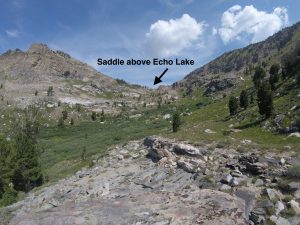 hiking the ruby mountains - saddle above echo lake from drainage