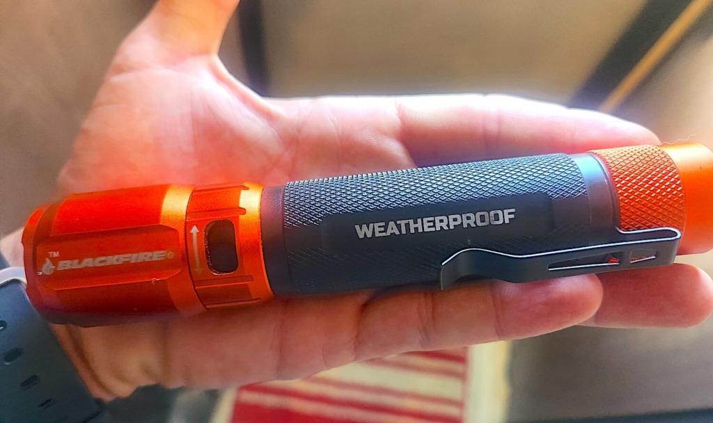 size blackfire rechargeable waterproof flashlight