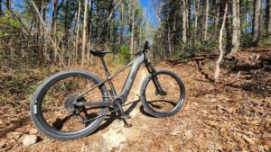 Aventon electric mountain bike in the Dupont State Forest