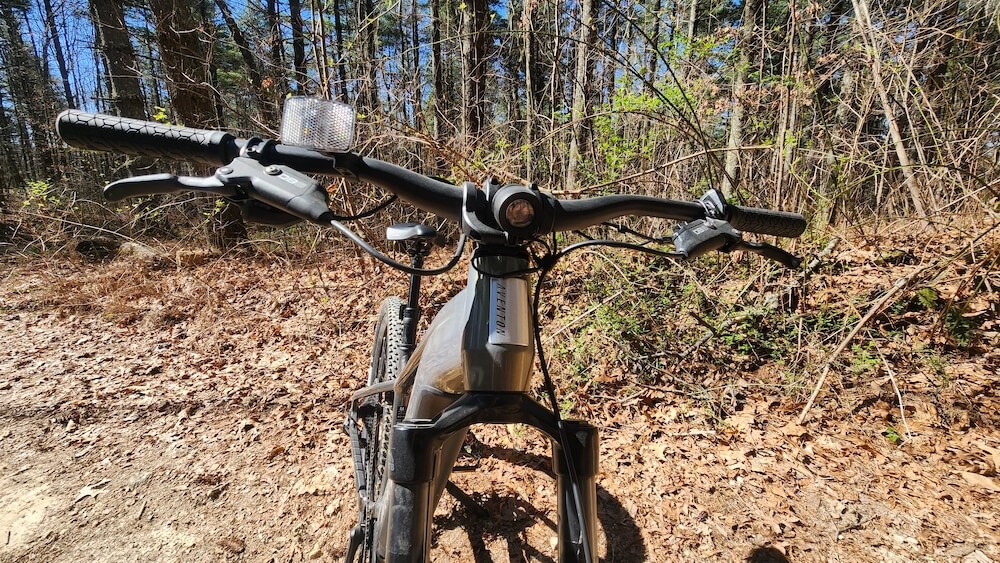 Front light on Aventon electric mountain bike