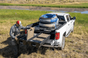 Man getting fishing gear out of DECKED drawer system