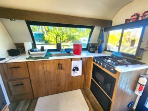 RV kitchen with big front window