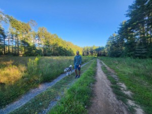 Man walking with dog wearing Outdoor Vitals Nebo Windbreaker