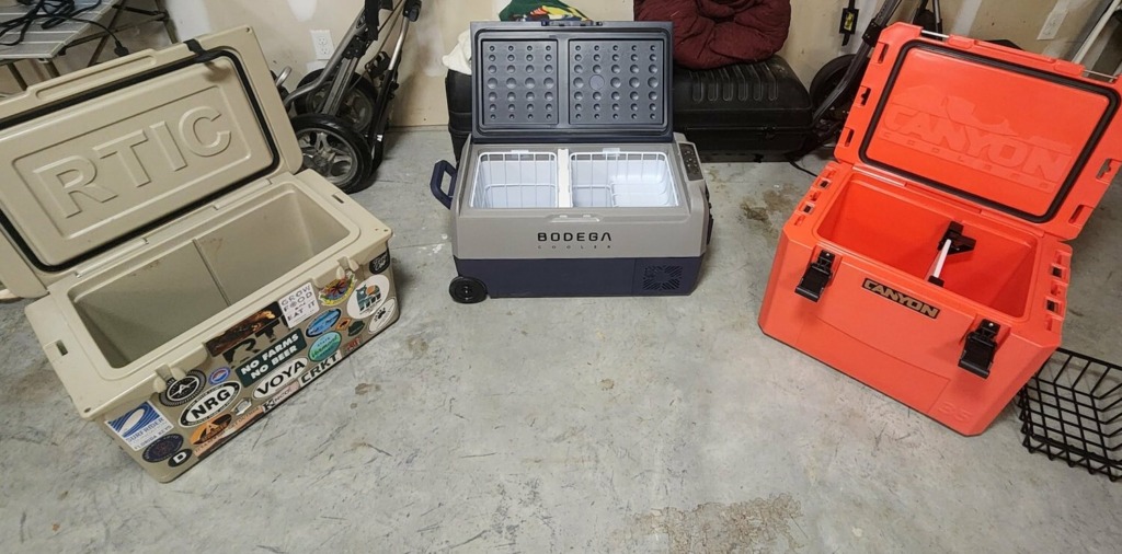 Bodega cooler alongside RTIC and Canyon Coolers