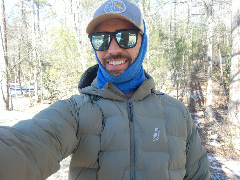 Man taking selfie wearing Vantage Alpine Jacket from Outdoor Vitals